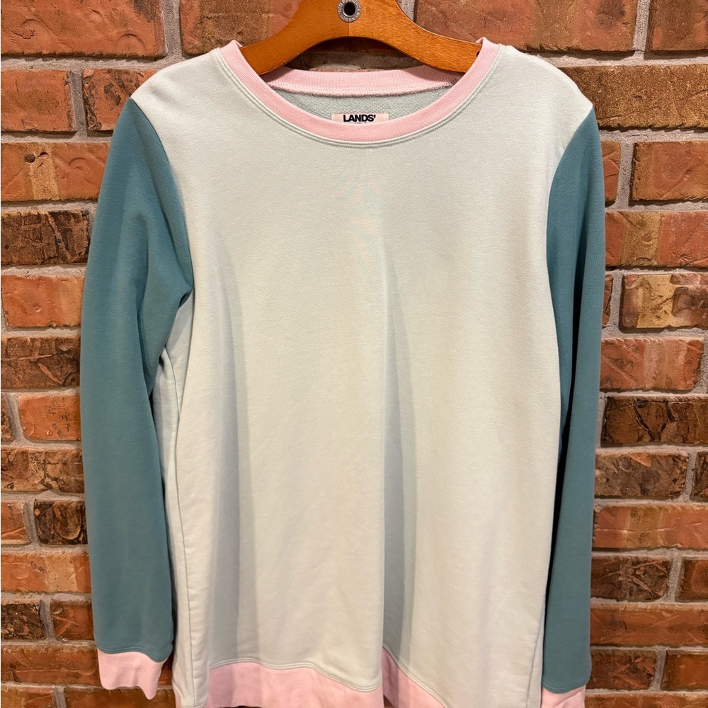 Lands' End Women's Teal and Pink Sweatshirt